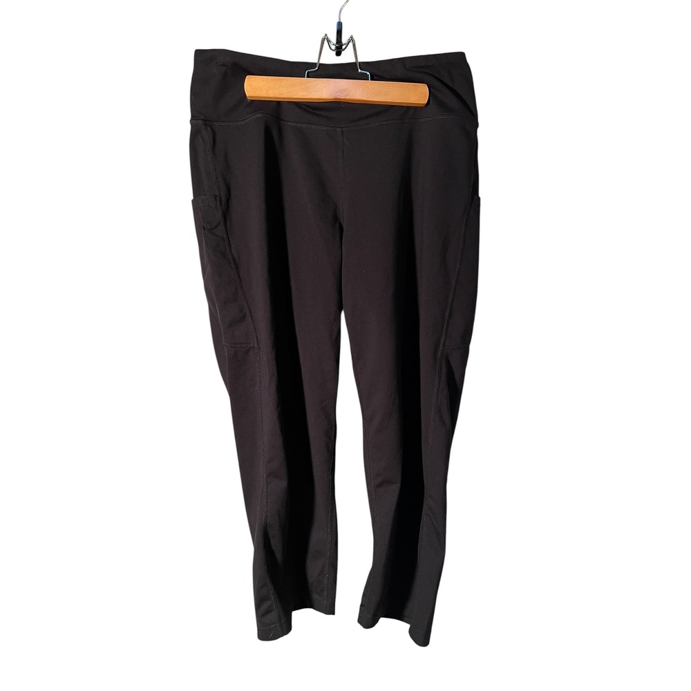 Baleaf Women's Size Large Cropped Wide Leg Leggings Side Pockets Black High Rise